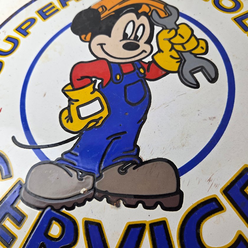 Vintage Super Chevrolet Sign - Porcelain Crossover Mickey Mouse Service Sign - Image 13