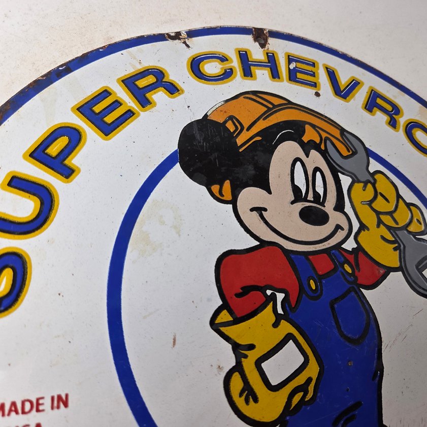 Vintage Super Chevrolet Sign - Porcelain Crossover Mickey Mouse Service Sign - Image 11