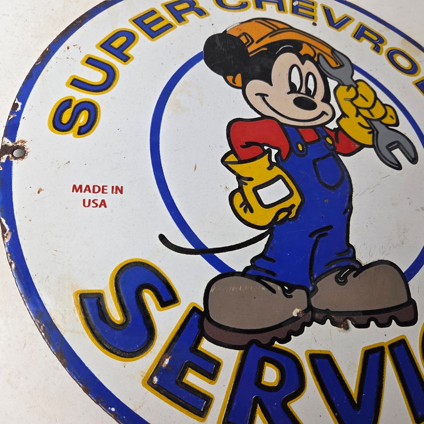 Vintage Super Chevrolet Sign - Porcelain Crossover Mickey Mouse Service Sign - Image 6