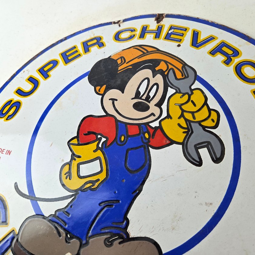 Vintage Super Chevrolet Sign - Porcelain Crossover Mickey Mouse Service Sign - Image 5