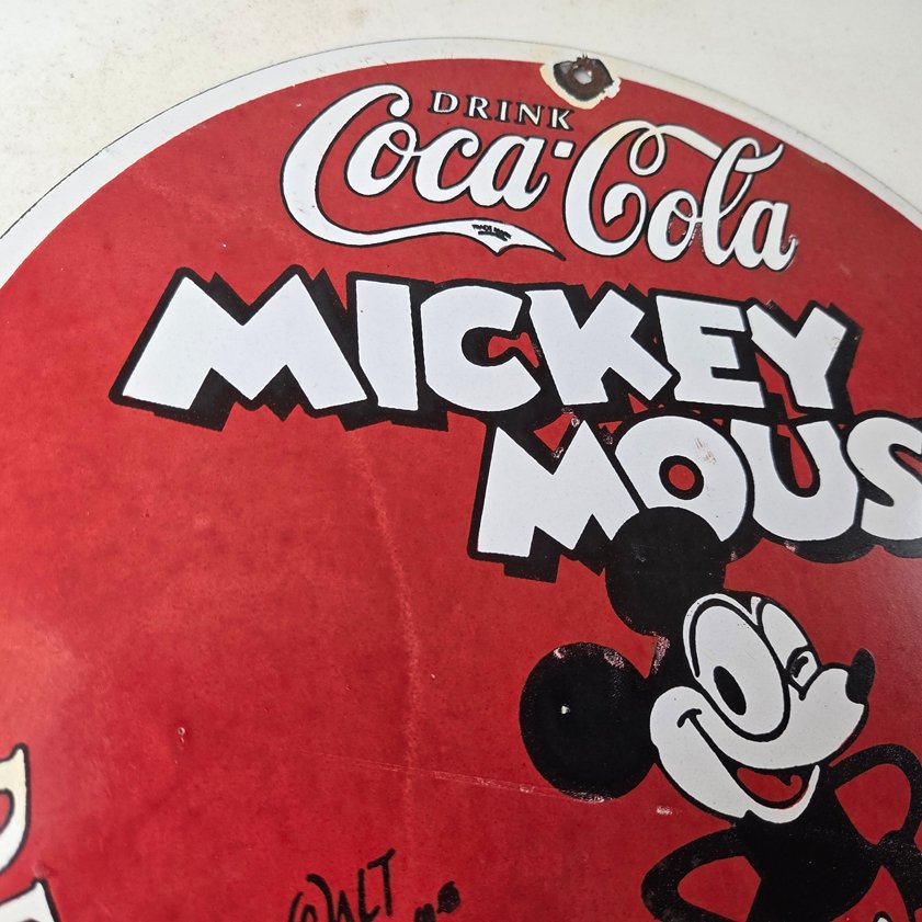 Vintage Coca Cola Sign - Refreshing Soda Mickey Mouse Gas Porcelain Disney Sign - Image 4