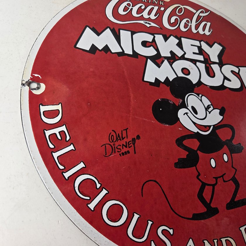 Vintage Coca Cola Sign - Refreshing Soda Mickey Mouse Gas Porcelain Disney Sign - Image 5