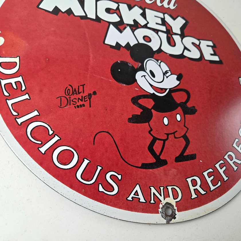 Vintage Coca Cola Sign - Refreshing Soda Mickey Mouse Gas Porcelain Disney Sign - Image 6