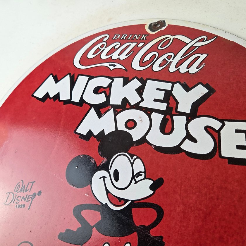 Vintage Coca Cola Sign - Refreshing Soda Mickey Mouse Gas Porcelain Disney Sign - Image 11