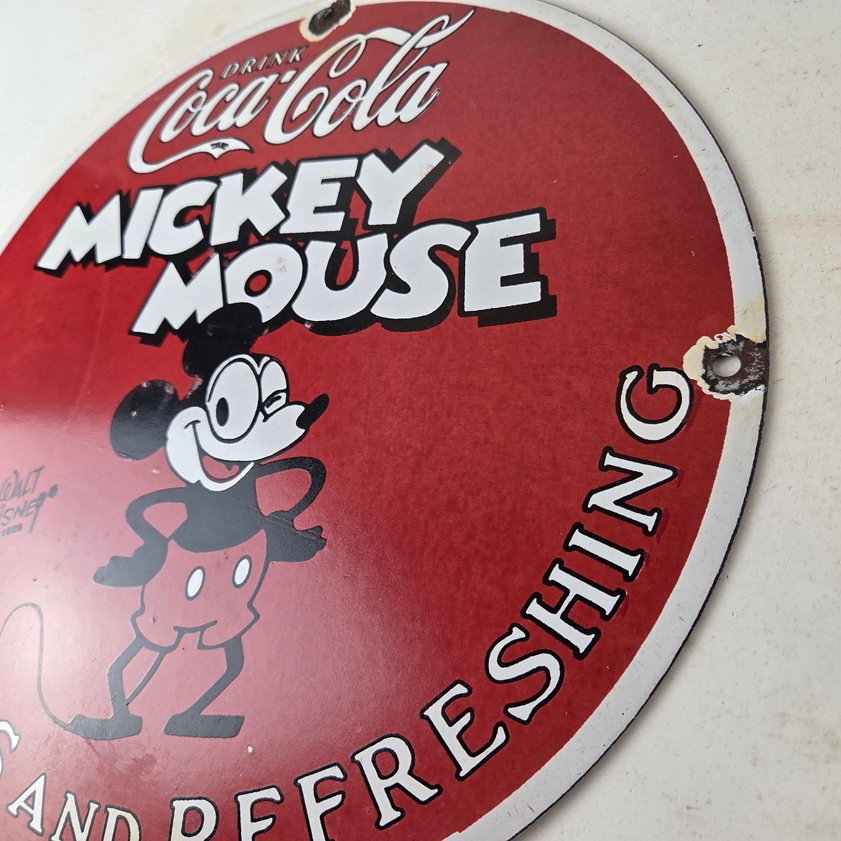 Vintage Coca Cola Sign - Refreshing Soda Mickey Mouse Gas Porcelain Disney Sign - Image 12