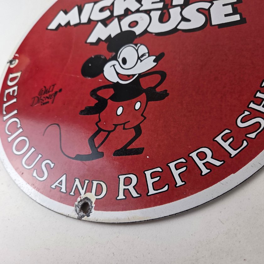 Vintage Coca Cola Sign - Refreshing Soda Mickey Mouse Gas Porcelain Disney Sign - Image 13