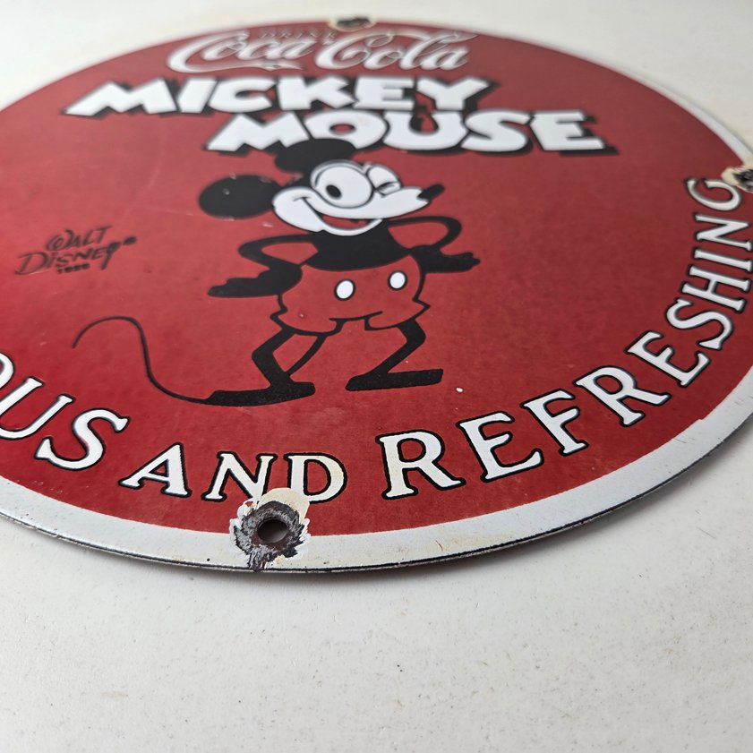 Vintage Coca Cola Sign - Refreshing Soda Mickey Mouse Gas Porcelain Disney Sign - Image 10