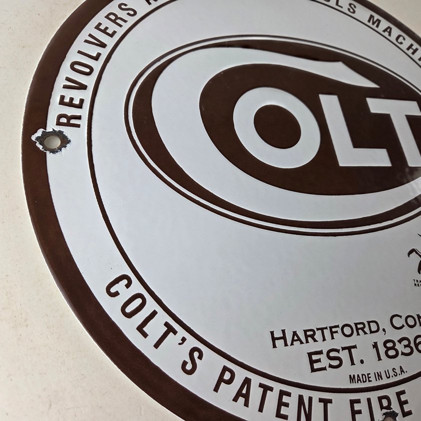 Vintage Colt Firearms Sign - Porcelain Pistols Guns Ammo Gas Service Pump Sign - Image 5