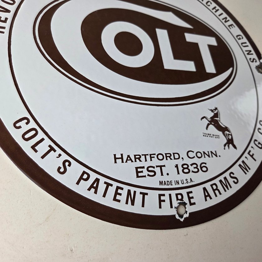 Vintage Colt Firearms Sign - Porcelain Pistols Guns Ammo Gas Service Pump Sign - Image 10