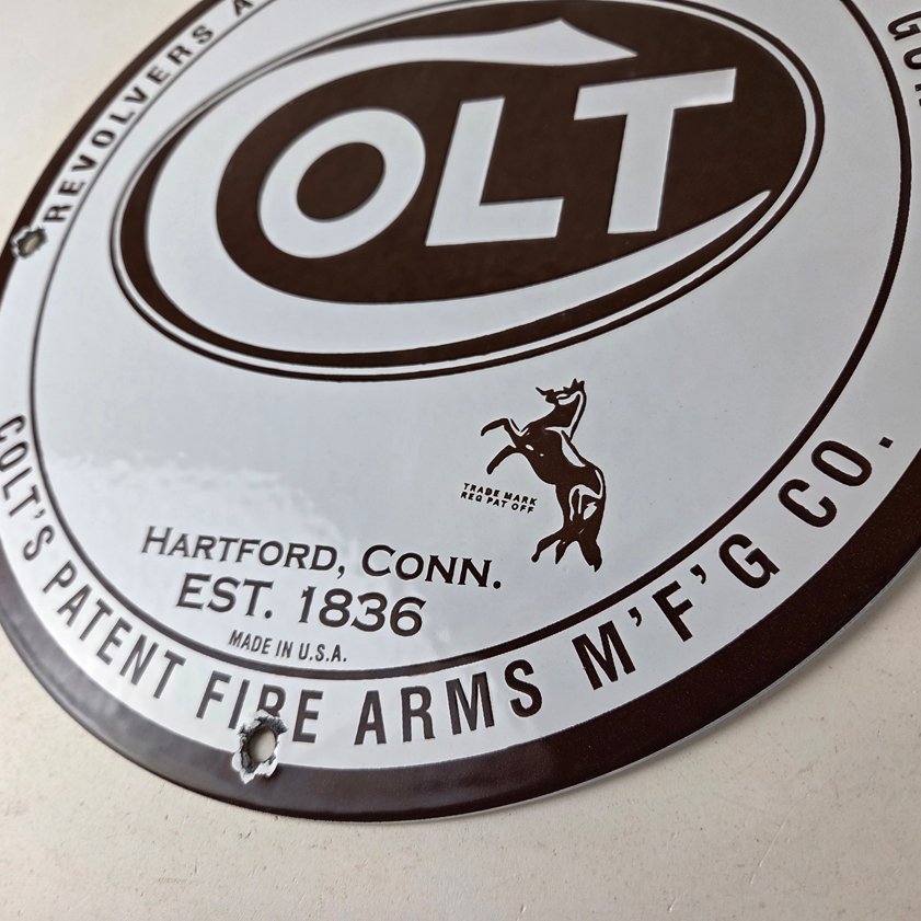 Vintage Colt Firearms Sign - Porcelain Pistols Guns Ammo Gas Service Pump Sign - Image 13