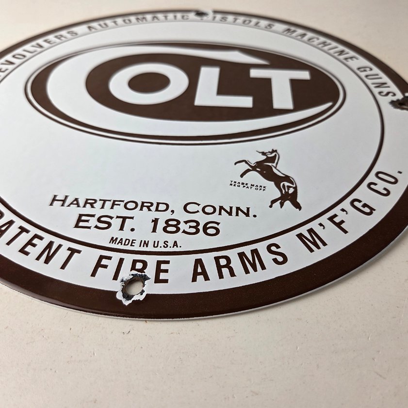 Vintage Colt Firearms Sign - Porcelain Pistols Guns Ammo Gas Service Pump Sign - Image 9