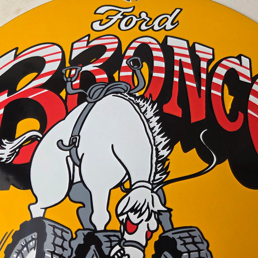 Vintage Ford Bronco Service Porcelain Sign - Gas Pump Porcelain Auto Sign - Image 2