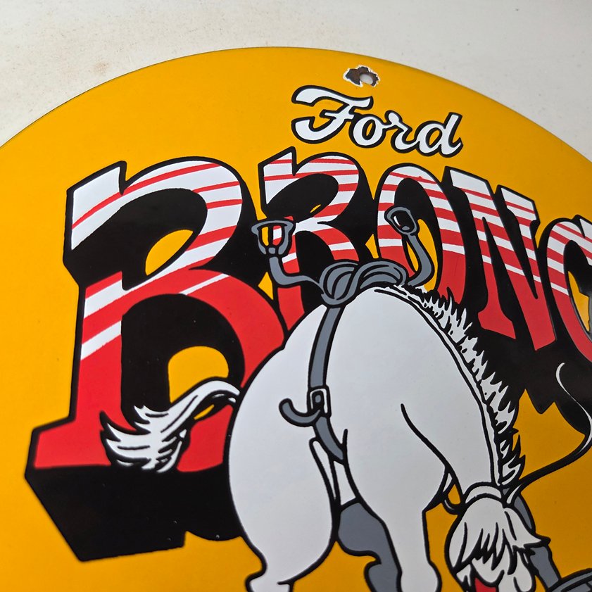 Vintage Ford Bronco Service Porcelain Sign - Gas Pump Porcelain Auto Sign - Image 4