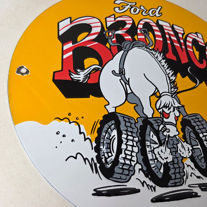 Vintage Ford Bronco Service Porcelain Sign - Gas Pump Porcelain Auto Sign - Image 5