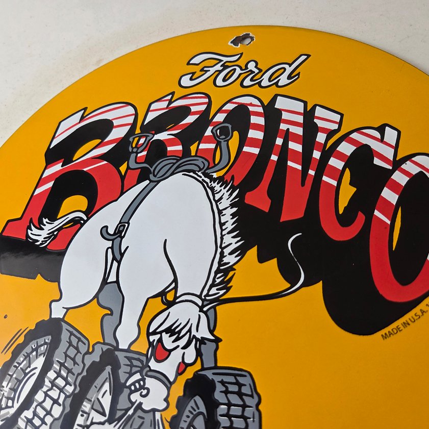 Vintage Ford Bronco Service Porcelain Sign - Gas Pump Porcelain Auto Sign - Image 11
