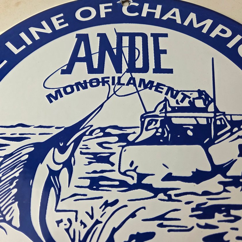 Vintage Ande Monofilament Sign - Fishing Line Tackle Gas Service Pump Sign - Image 2