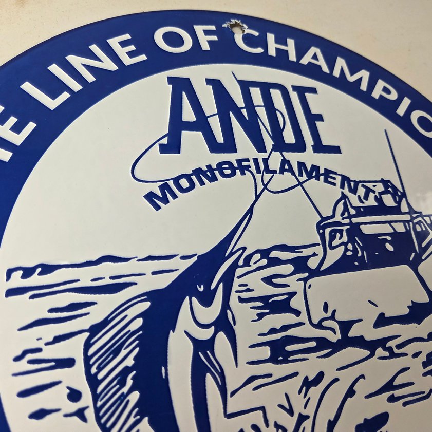 Vintage Ande Monofilament Sign - Fishing Line Tackle Gas Service Pump Sign - Image 4
