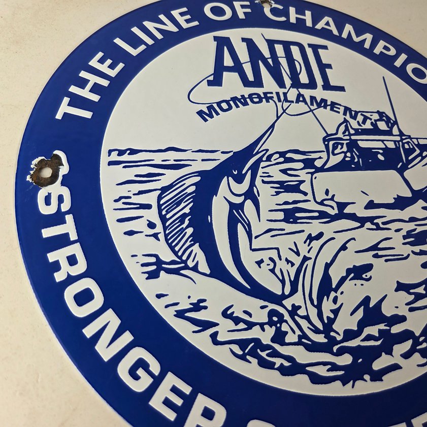 Vintage Ande Monofilament Sign - Fishing Line Tackle Gas Service Pump Sign - Image 9