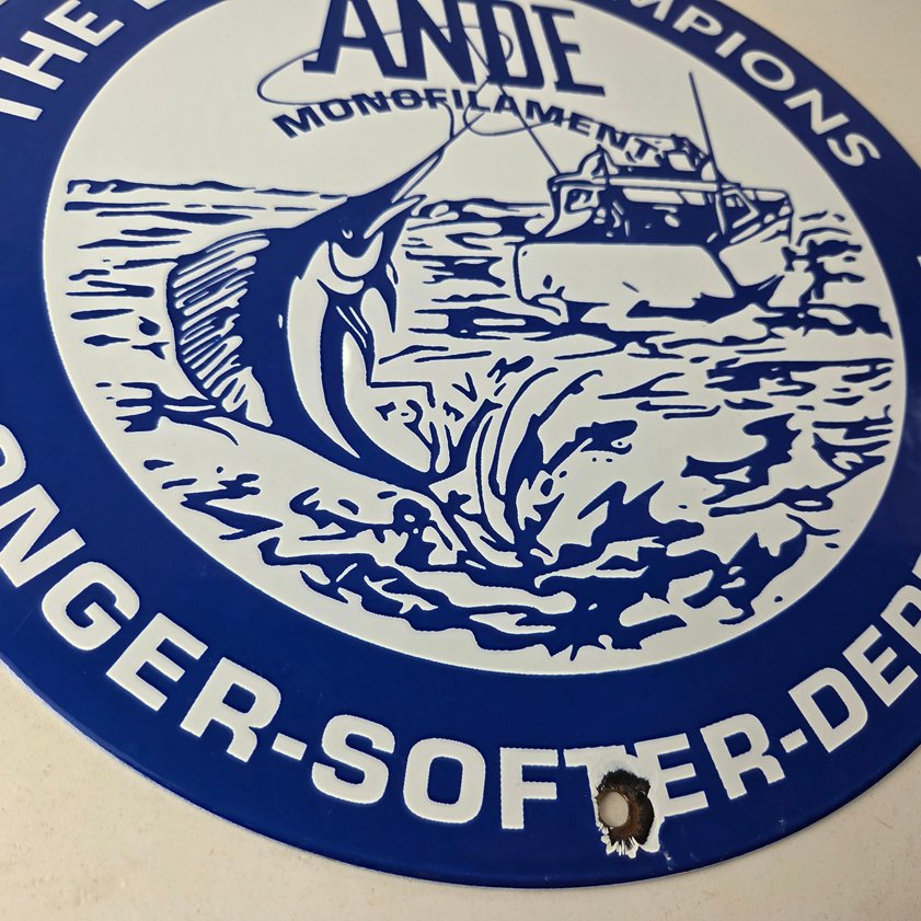 Vintage Ande Monofilament Sign - Fishing Line Tackle Gas Service Pump Sign - Image 10