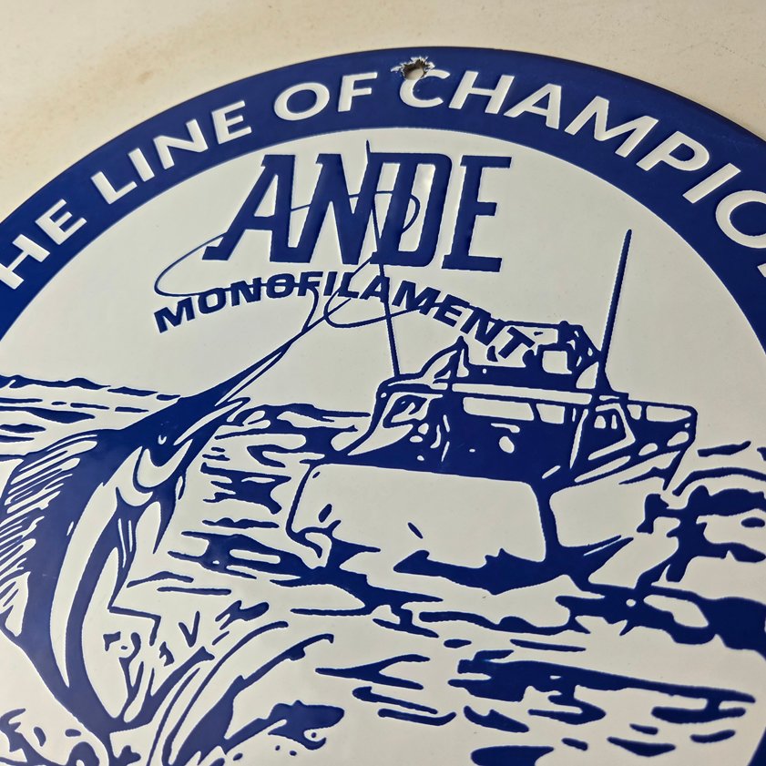 Vintage Ande Monofilament Sign - Fishing Line Tackle Gas Service Pump Sign - Image 11
