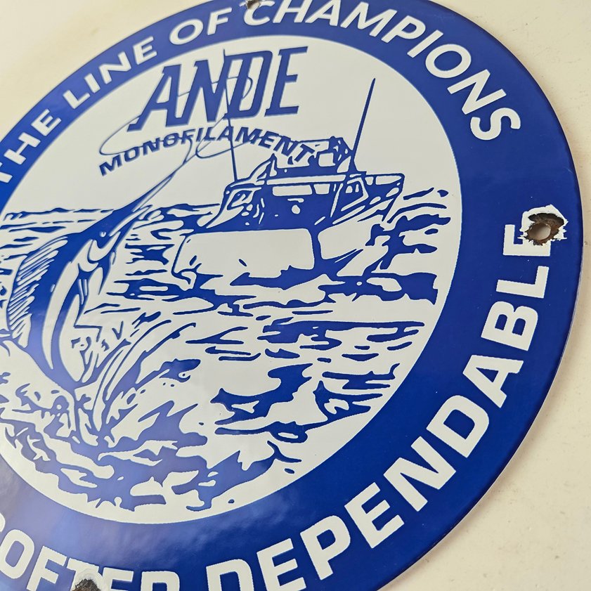 Vintage Ande Monofilament Sign - Fishing Line Tackle Gas Service Pump Sign - Image 12