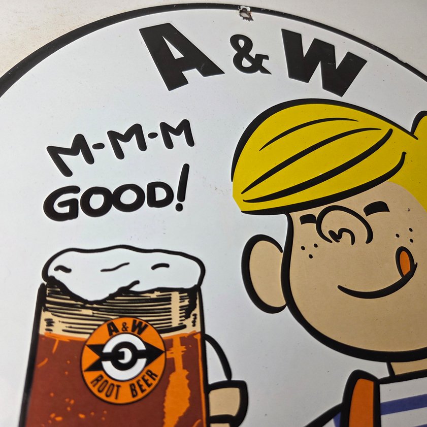 Vintage A&W Root Beer Sign - Dennis the Menace Porcelain Diner Gas Pump Sign - Image 4