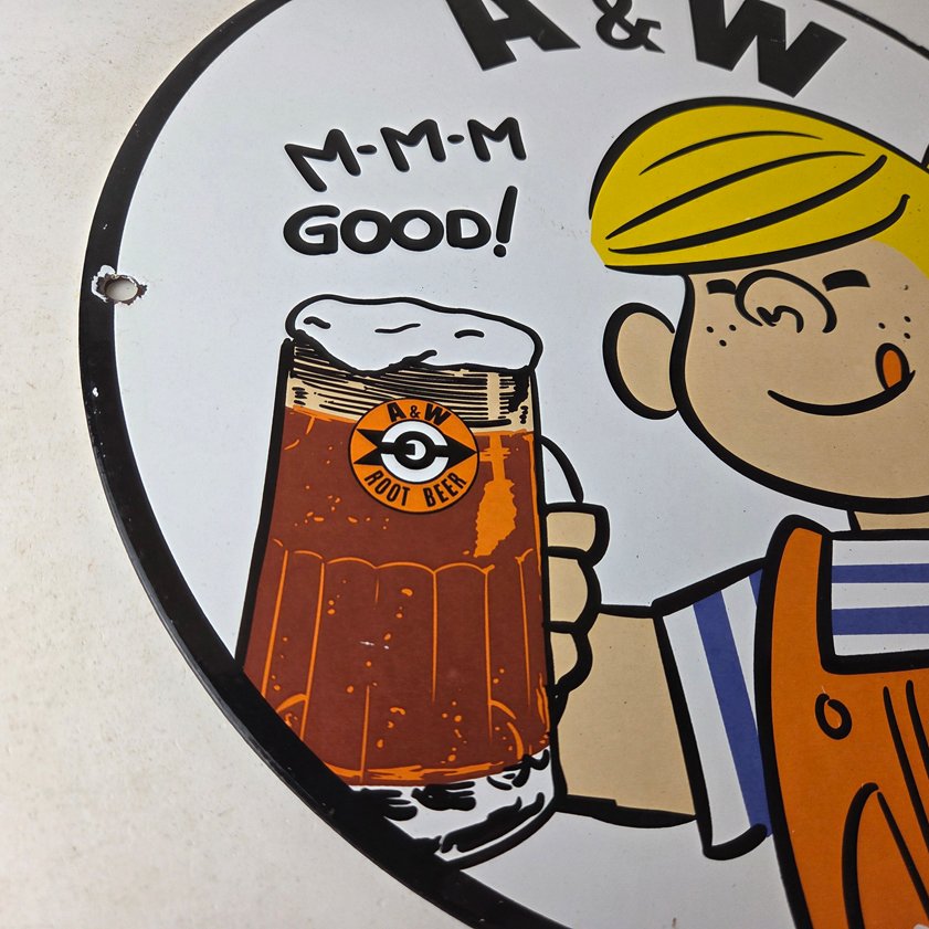 Vintage A&W Root Beer Sign - Dennis the Menace Porcelain Diner Gas Pump Sign - Image 9