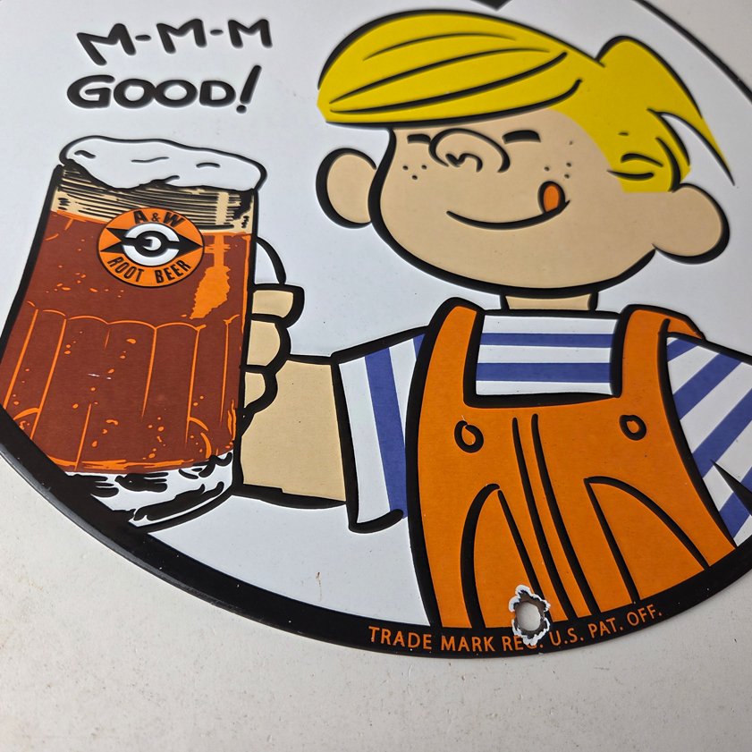 Vintage A&W Root Beer Sign - Dennis the Menace Porcelain Diner Gas Pump Sign - Image 10