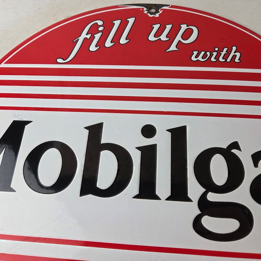 Vintage Mobilgas Porcelain Sign - Mobil Fill Up Porcelain Gas Pump Plate Sign - Image 2