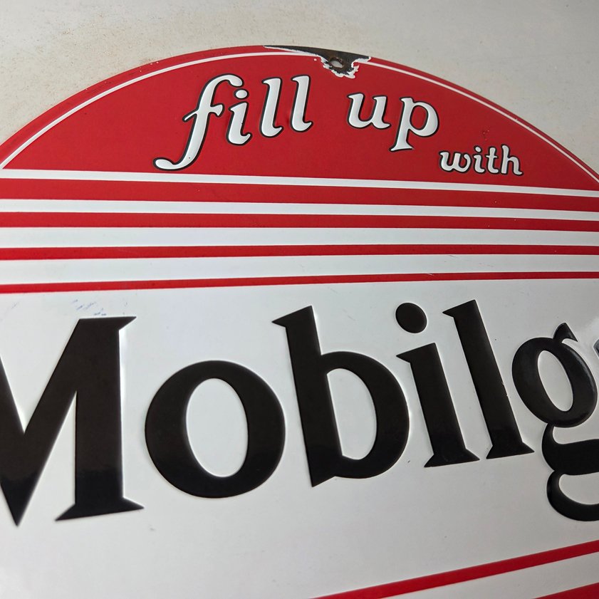 Vintage Mobilgas Porcelain Sign - Mobil Fill Up Porcelain Gas Pump Plate Sign - Image 4