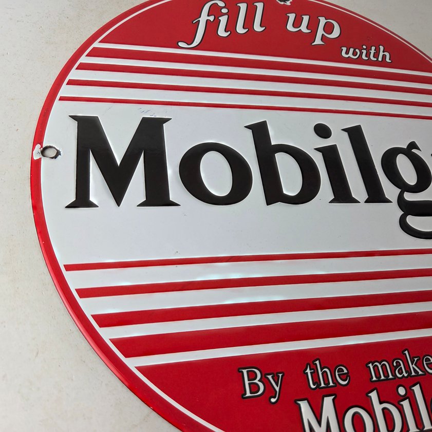 Vintage Mobilgas Porcelain Sign - Mobil Fill Up Porcelain Gas Pump Plate Sign - Image 5