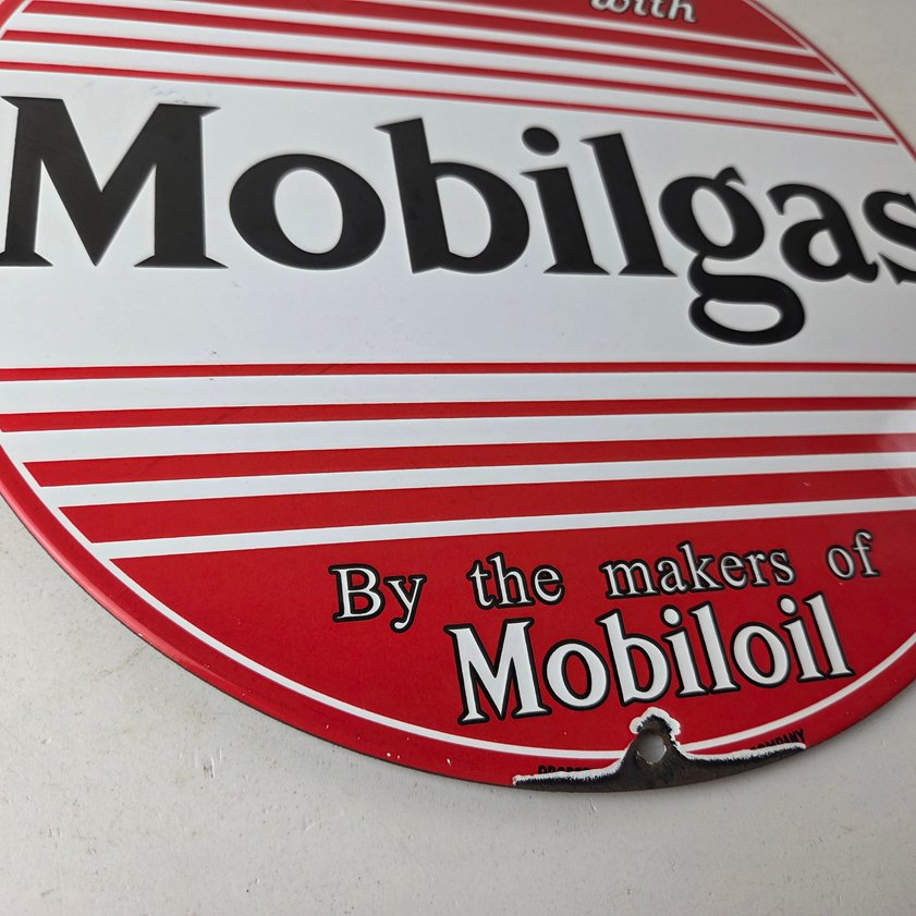 Vintage Mobilgas Porcelain Sign - Mobil Fill Up Porcelain Gas Pump Plate Sign - Image 6