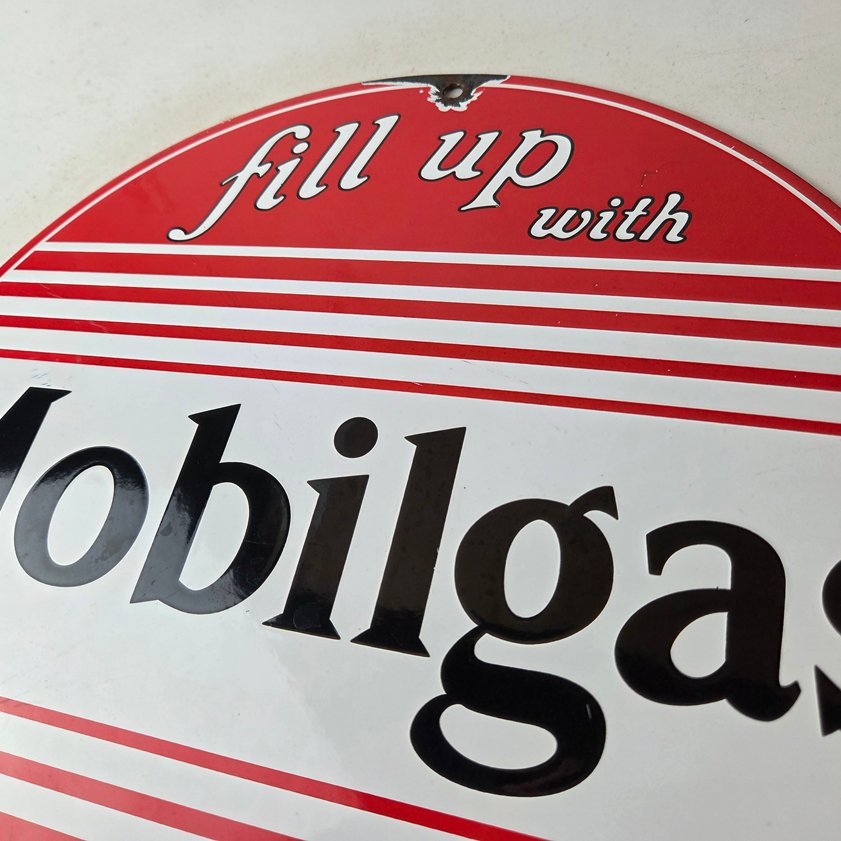 Vintage Mobilgas Porcelain Sign - Mobil Fill Up Porcelain Gas Pump Plate Sign - Image 7
