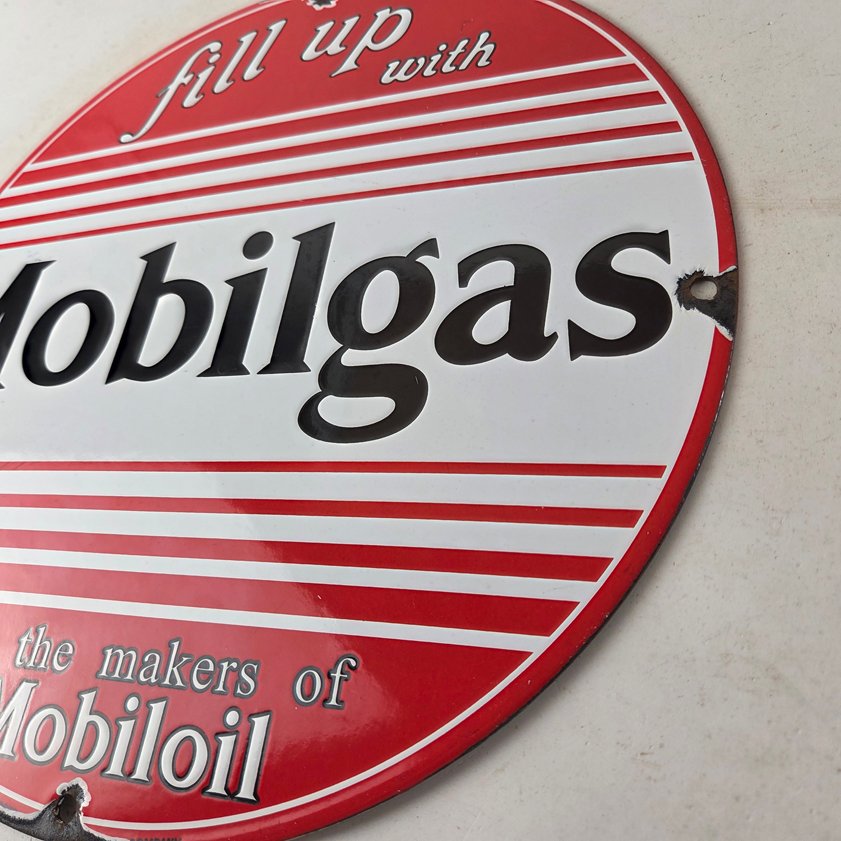 Vintage Mobilgas Porcelain Sign - Mobil Fill Up Porcelain Gas Pump Plate Sign - Image 8