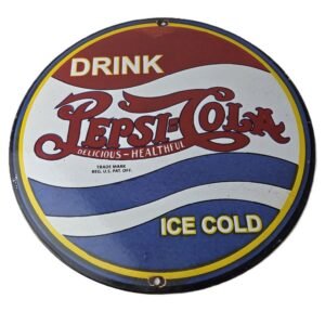 Vintage Pepsi Porcelain Sign - Glass Beverage Drink Cola ICE COLD Gas Pump Sign