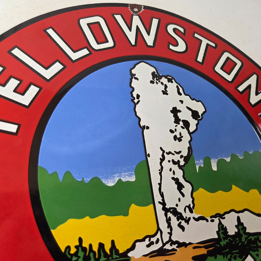 Vintage Yellowstone National Park Sign - Old Faithful Gas Pump Porcelain Ad Sign - Image 4