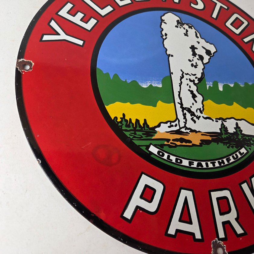 Vintage Yellowstone National Park Sign - Old Faithful Gas Pump Porcelain Ad Sign - Image 5
