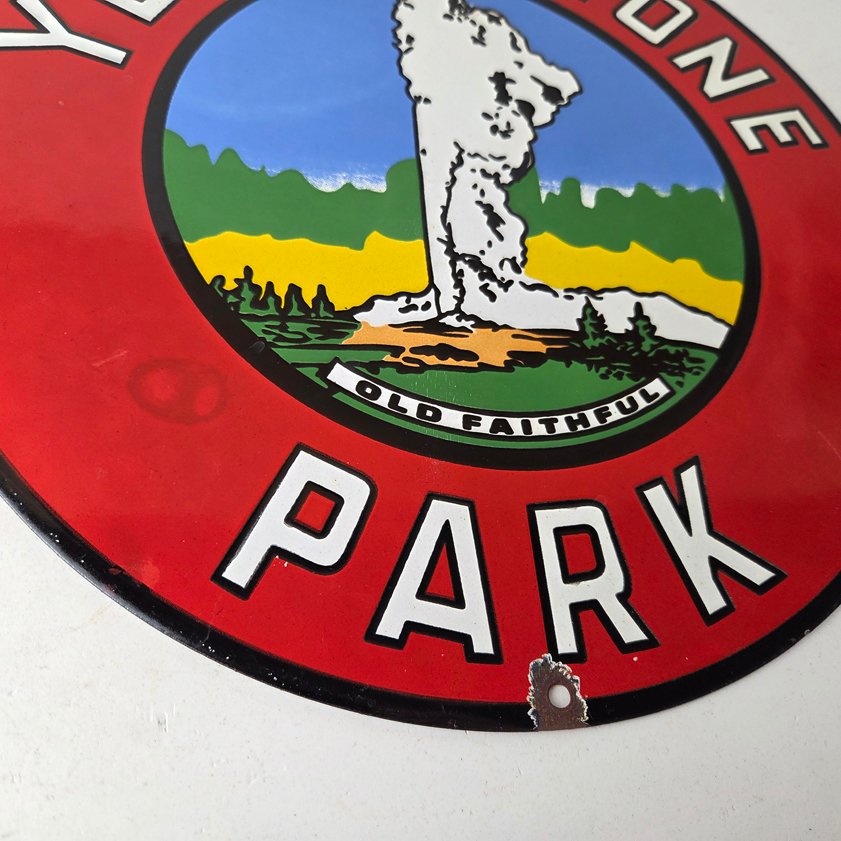 Vintage Yellowstone National Park Sign - Old Faithful Gas Pump Porcelain Ad Sign - Image 6