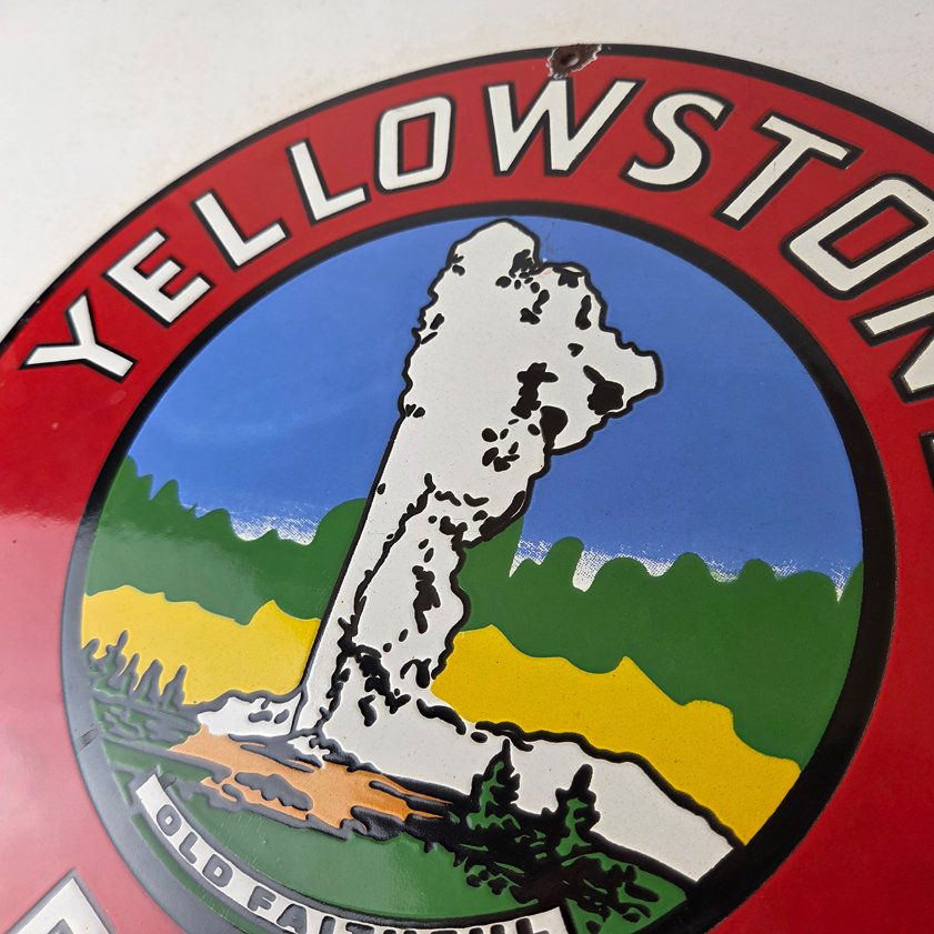 Vintage Yellowstone National Park Sign - Old Faithful Gas Pump Porcelain Ad Sign - Image 11