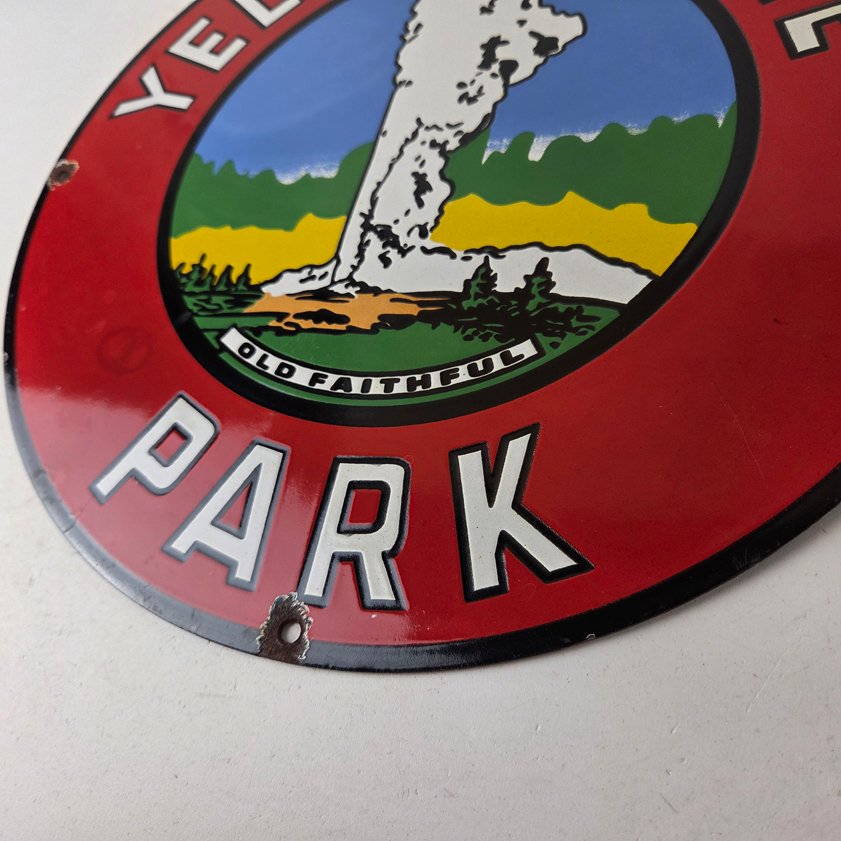 Vintage Yellowstone National Park Sign - Old Faithful Gas Pump Porcelain Ad Sign - Image 13