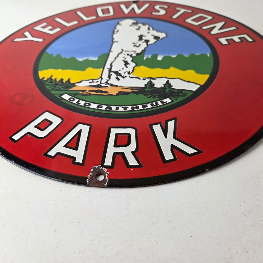 Vintage Yellowstone National Park Sign - Old Faithful Gas Pump Porcelain Ad Sign - Image 10