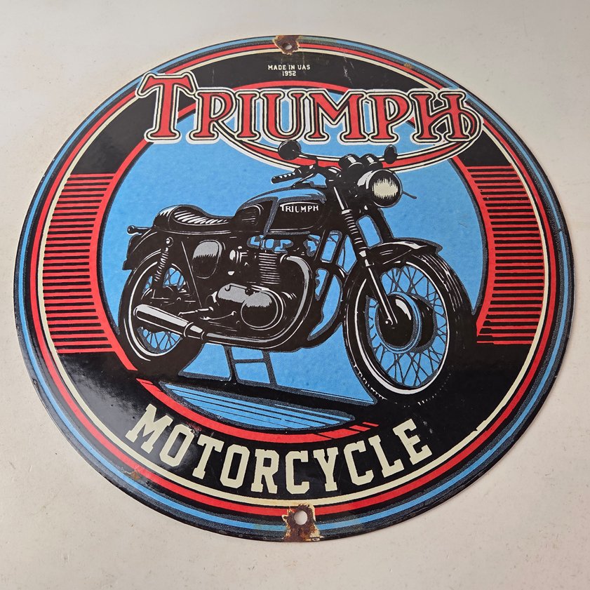 Vintage Triumph Motorcycle Sign - Gas Pump Garage Porcelain Service Sign - Image 14
