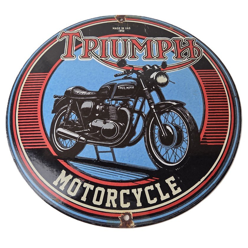 Vintage Triumph Motorcycle Sign - Gas Pump Garage Porcelain Service Sign