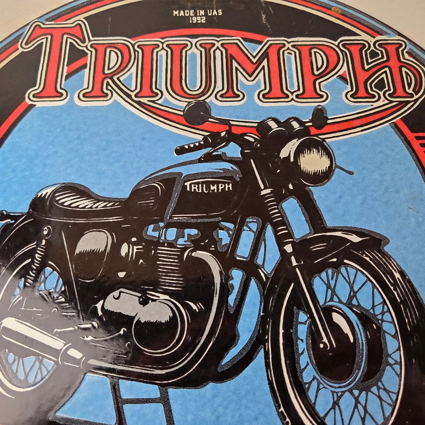 Vintage Triumph Motorcycle Sign - Gas Pump Garage Porcelain Service Sign - Image 2