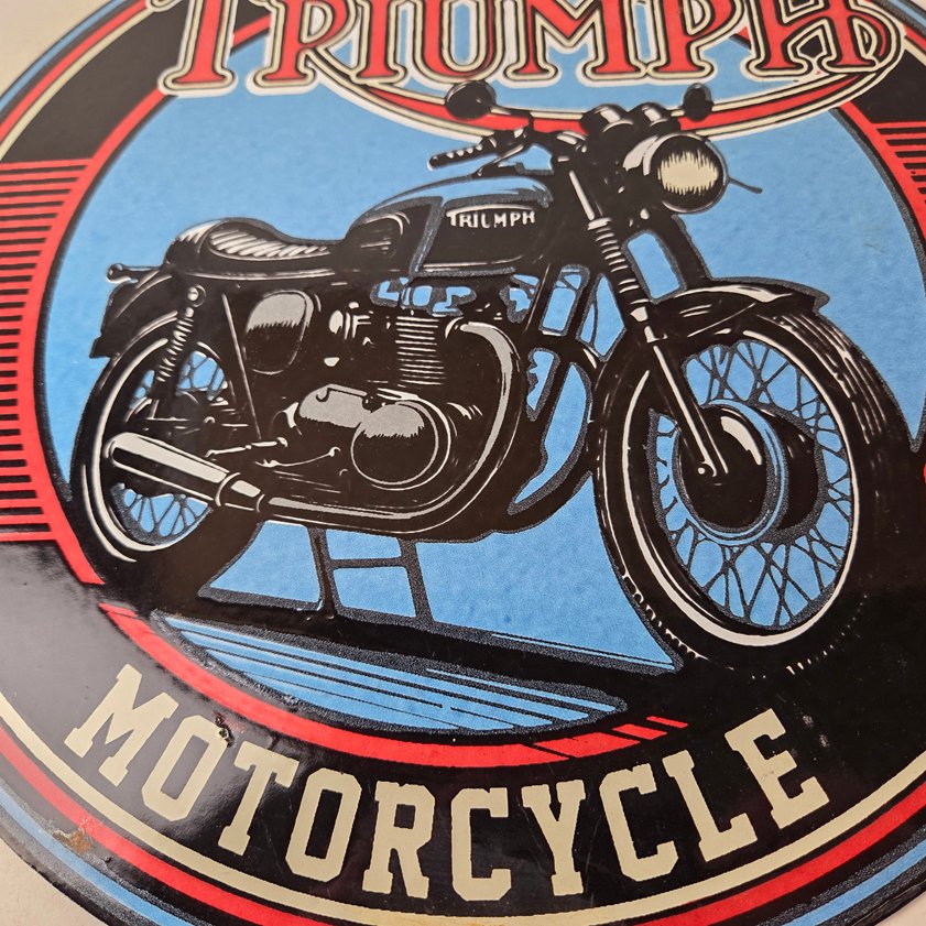 Vintage Triumph Motorcycle Sign - Gas Pump Garage Porcelain Service Sign - Image 3