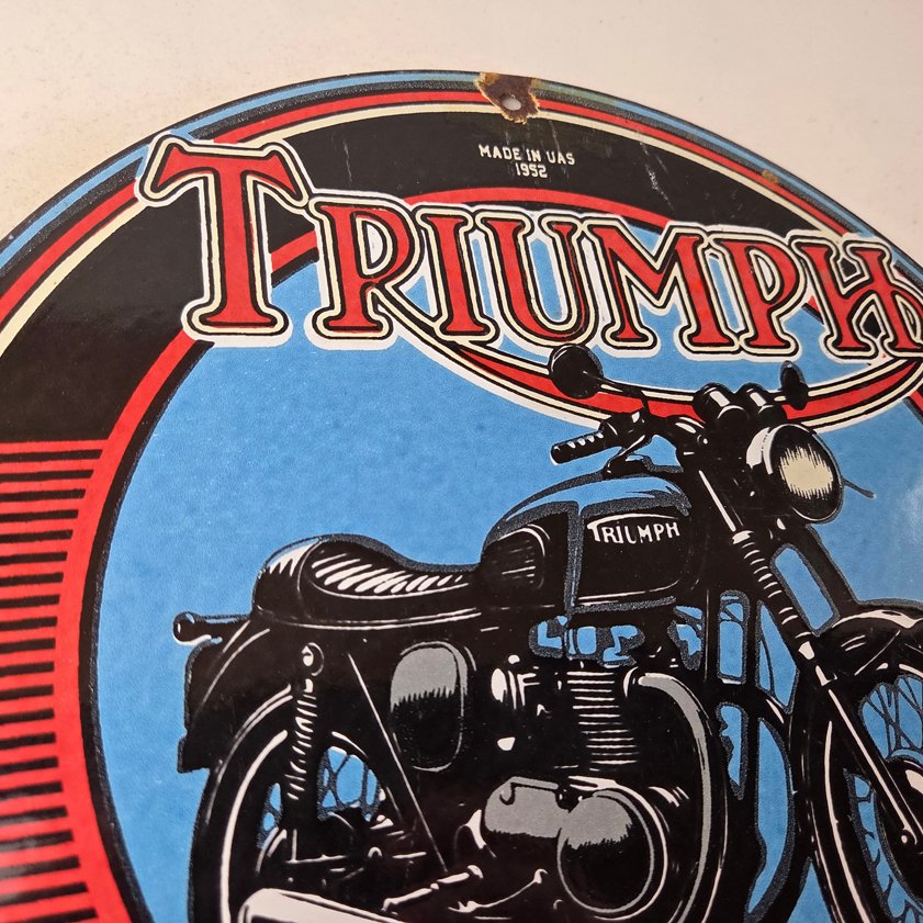 Vintage Triumph Motorcycle Sign - Gas Pump Garage Porcelain Service Sign - Image 4