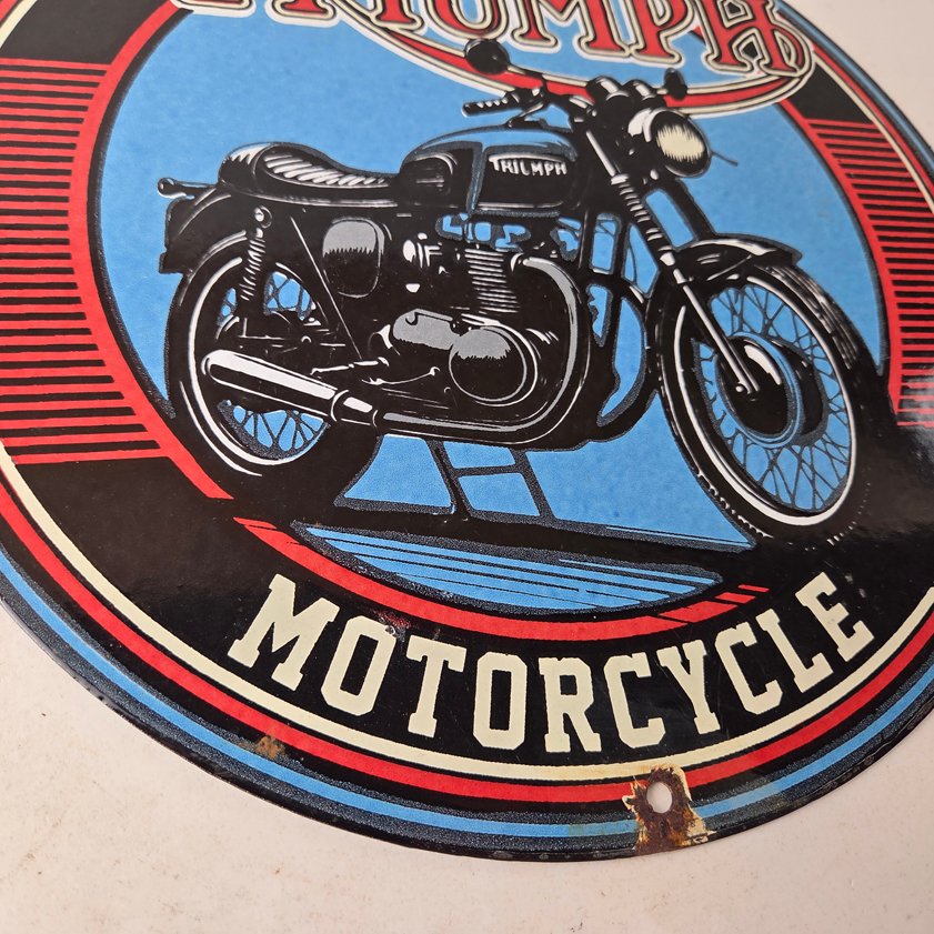 Vintage Triumph Motorcycle Sign - Gas Pump Garage Porcelain Service Sign - Image 9