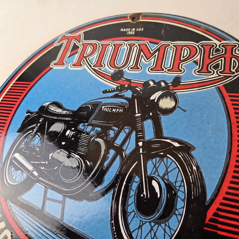 Vintage Triumph Motorcycle Sign - Gas Pump Garage Porcelain Service Sign - Image 10