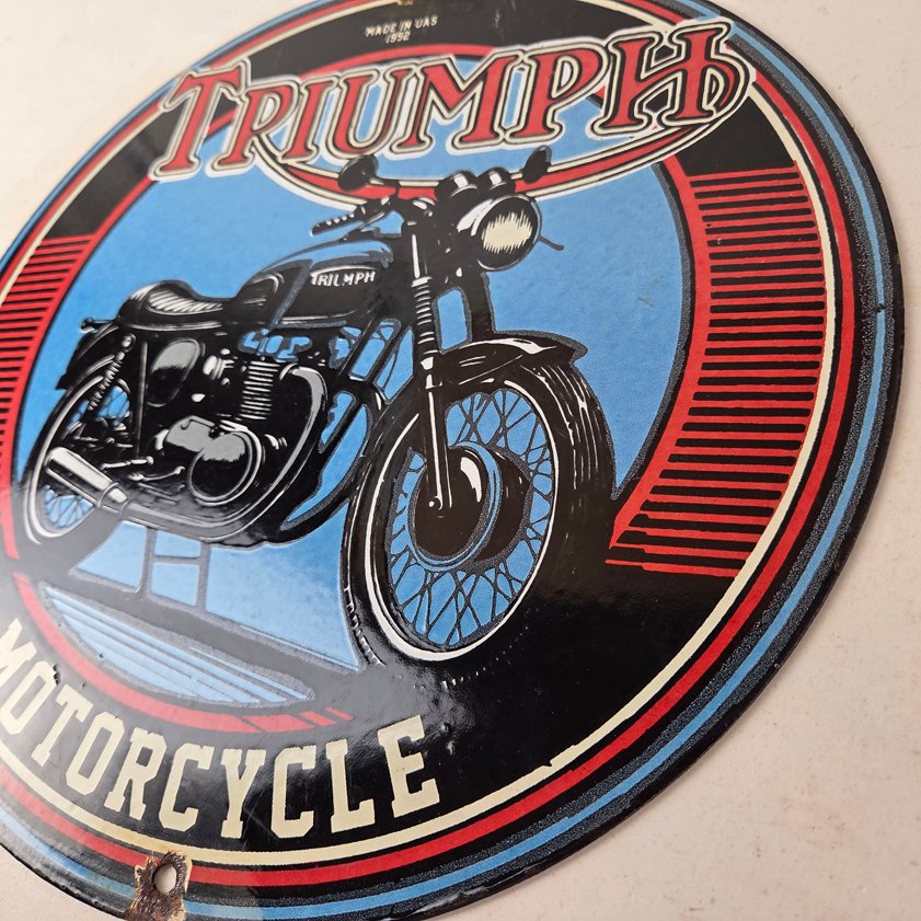 Vintage Triumph Motorcycle Sign - Gas Pump Garage Porcelain Service Sign - Image 11