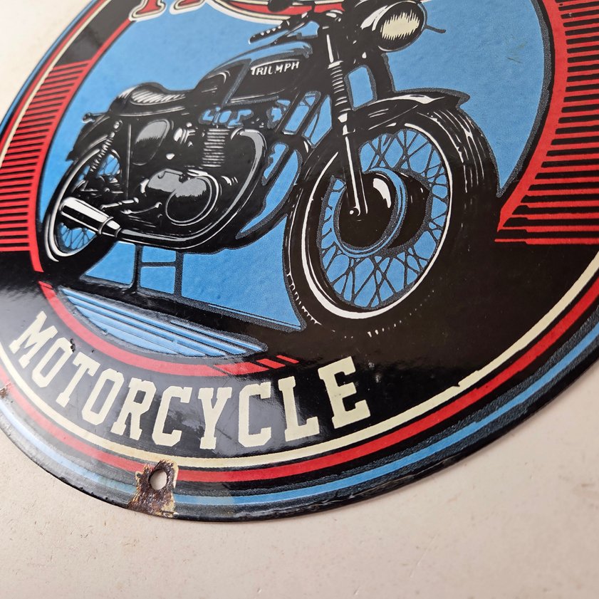 Vintage Triumph Motorcycle Sign - Gas Pump Garage Porcelain Service Sign - Image 12
